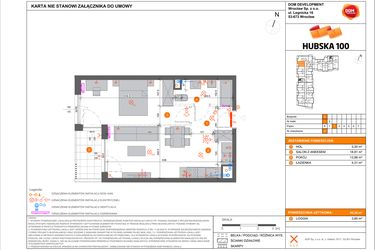 Rzut - Mieszkanie na sprzedaż 2 pokoje o powierzchni 40,3 m² - numer 27 w Hubska 100 etap 2