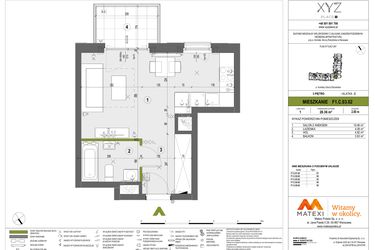Rzut - Mieszkanie na sprzedaż 1 pokój o powierzchni 28,36 m² - numer F1.C.03.02 w XYZ Place