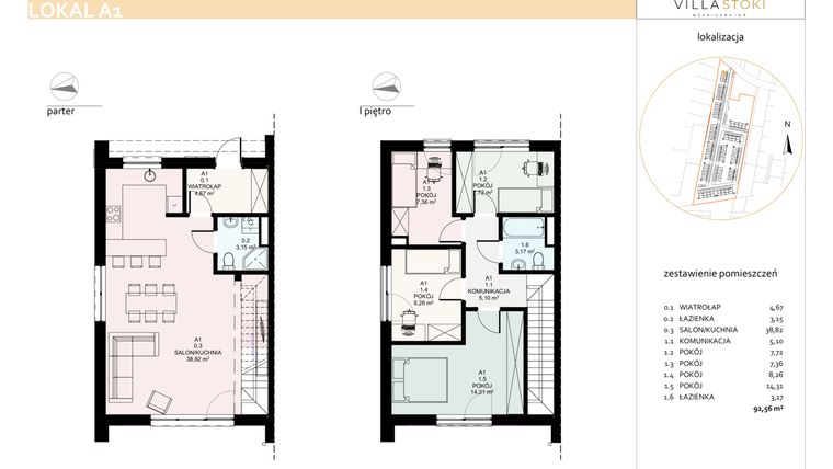Rzut - Dom na sprzedaż 5 pokoi o powierzchni 92,56 m² - numer A1 w Villa Stoki (domy)