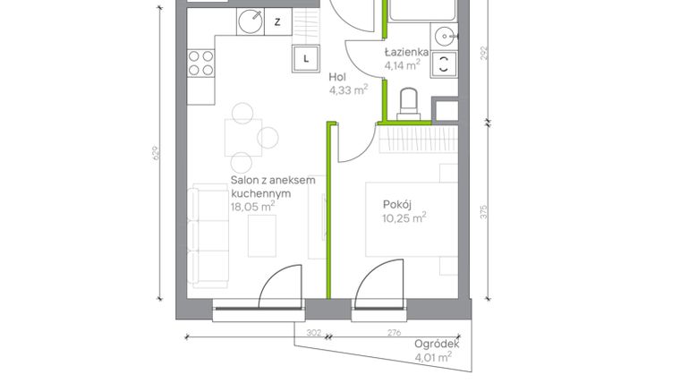 Rzut - Mieszkanie na sprzedaż 2 pokoje o powierzchni 36,77 m² - numer A.0.8 w Jesionowa Vita