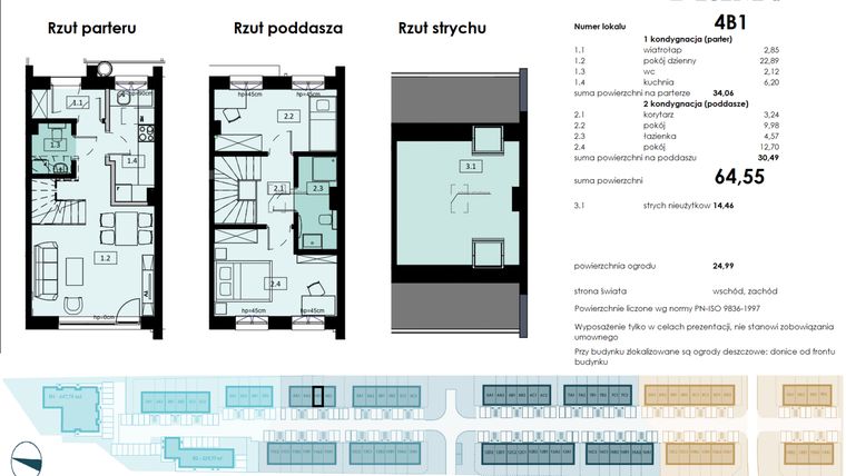 Rzut - Mieszkanie na sprzedaż 3 pokoje o powierzchni 64,55 m² - numer 4B1 w Osiedle Primo
