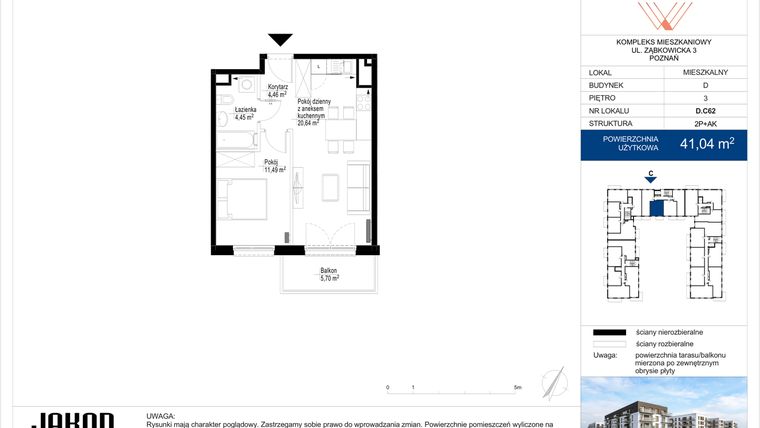 Rzut - Mieszkanie na sprzedaż 2 pokoje o powierzchni 41,04 m² - numer D.C62 w Wieruszowska D