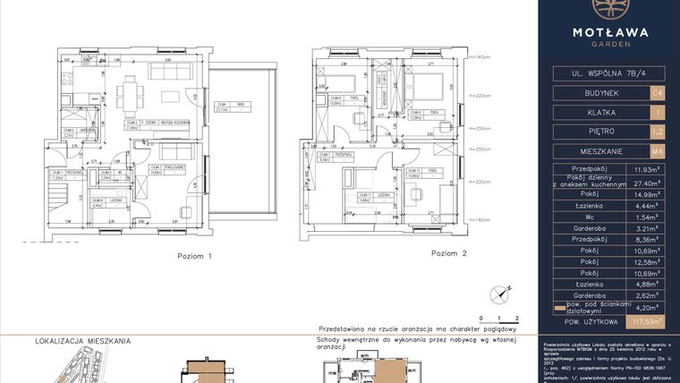 Rzut - Mieszkanie na sprzedaż 5 pokoi o powierzchni 117,53 m² - numer C4.M4 w Motława Garden