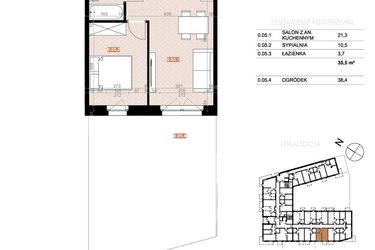 Rzut - Mieszkanie na sprzedaż 2 pokoje o powierzchni 35,5 m² - numer 05 w Szczecińska 20