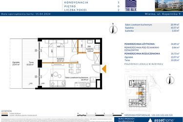 Rzut - Mieszkanie na sprzedaż 2 pokoje o powierzchni 35,73 m² - numer 0.03 w The Blue