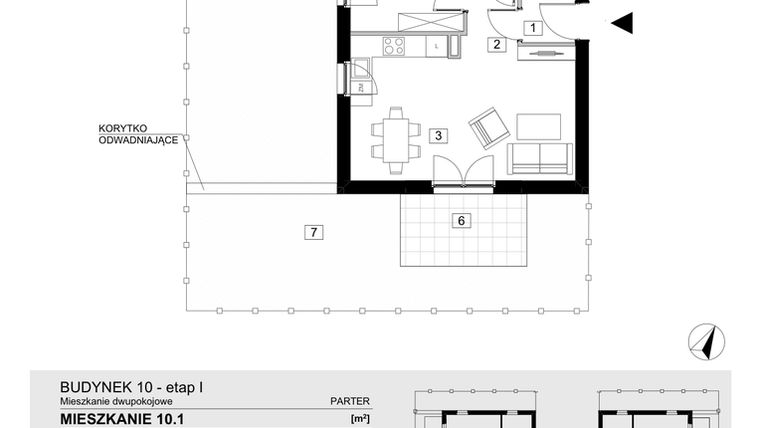Rzut - Mieszkanie na sprzedaż 2 pokoje o powierzchni 43,41 m² - numer 10.1 w Jasieny