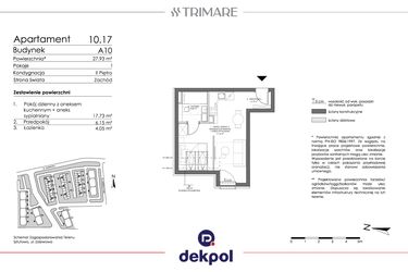 Rzut - Mieszkanie na sprzedaż 1 pokój o powierzchni 27,98 m² - numer 10.17 w Trimare