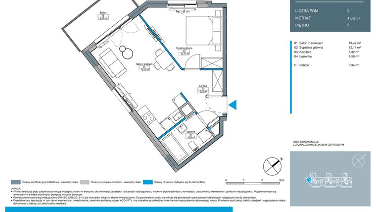 Rzut - Mieszkanie na sprzedaż 2 pokoje o powierzchni 41,47 m² - numer DC0305 w Talarowa Park II