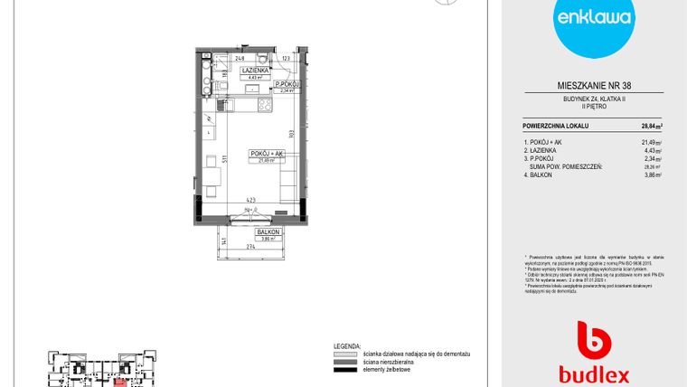 Rzut - Mieszkanie na sprzedaż 1 pokój o powierzchni 28,84 m² - numer Z4.38 w Enklawa Apartamenty Z4 i Z5