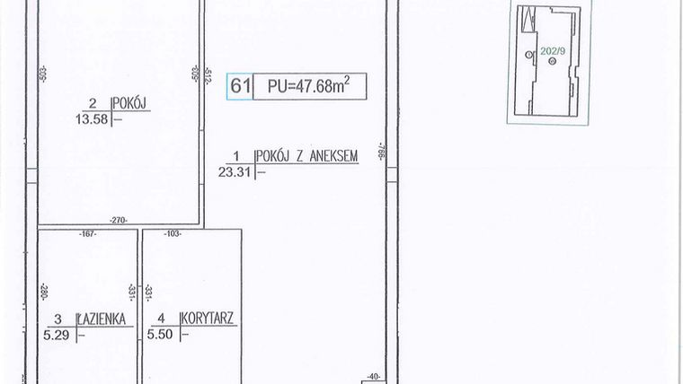 Rzut - Mieszkanie na sprzedaż 2 pokoje o powierzchni 47,68 m² - numer M61 w Nowe Sady 85