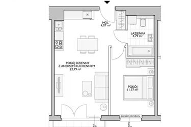 Rzut - Mieszkanie na sprzedaż 2 pokoje o powierzchni 44,58 m² - numer WO/P33/32 w Wiszące Ogrody