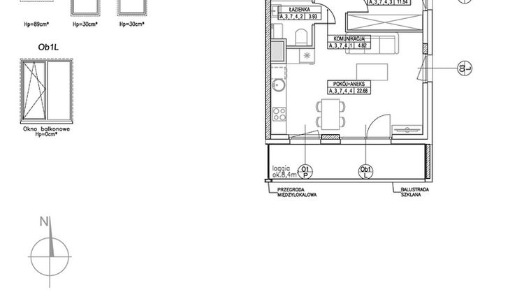 Rzut - Mieszkanie na sprzedaż 2 pokoje o powierzchni 43,1 m² - numer A.3.7.4 w Forma