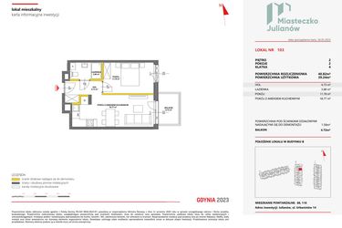 Rzut - Mieszkanie na sprzedaż 2 pokoje o powierzchni 40,82 m² - numer 103 w Miasteczko Julianów