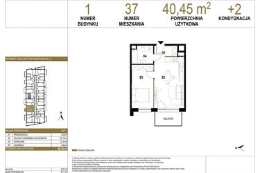 Rzut - Mieszkanie na sprzedaż 2 pokoje o powierzchni 40,45 m² - numer 1.M37 w Osiedle Saturna
