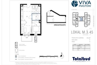 Rzut - Mieszkanie na sprzedaż 2 pokoje o powierzchni 41,09 m² - numer M.3.45 w Viva Piastów