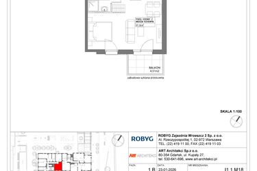 Rzut - Mieszkanie na sprzedaż 1 pokój o powierzchni 34,7 m² - numer I1.1M18 w Nowa Wałowa bud. I1