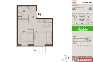 Rzut - Mieszkanie na sprzedaż 2 pokoje o powierzchni 26,05 m² - numer 7C w Ecco Panorama etap II budynki C, D