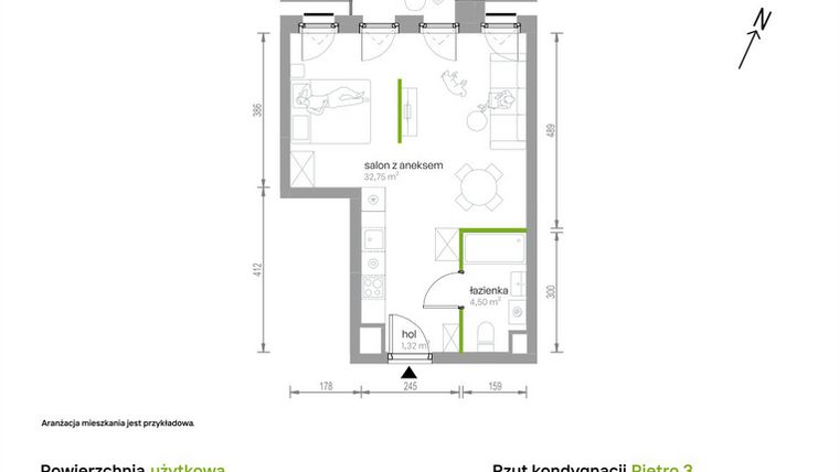 Rzut - Mieszkanie na sprzedaż 1 pokój o powierzchni 38,57 m² - numer 3/A/08 w Kijowska Vita