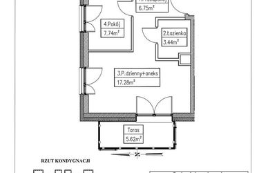 Rzut - Mieszkanie na sprzedaż 2 pokoje o powierzchni 35,21 m² - numer 9 w Działkowa 68