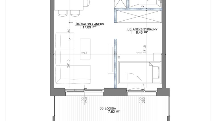Rzut - Mieszkanie na sprzedaż 2 pokoje o powierzchni 33,58 m² - numer 1.03 w Apartamenty Potulickiego