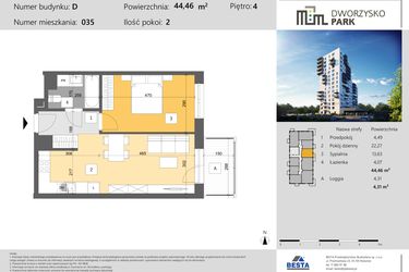 Rzut - Mieszkanie na sprzedaż 2 pokoje o powierzchni 44,46 m² - numer 35 w Dworzysko Park - Etap III