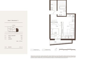 Rzut - Mieszkanie na sprzedaż 2 pokoje o powierzchni 35,79 m² - numer 7.1 w Piwna 21