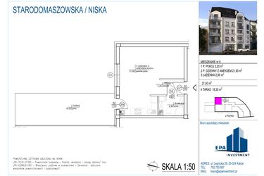 Rzut - Mieszkanie na sprzedaż 1 pokój o powierzchni 27,1 m² - numer 8 w Kamienica przy ul. Starodomaszowskiej