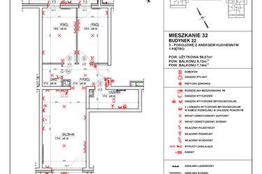 Rzut - Mieszkanie na sprzedaż 3 pokoje o powierzchni 59,07 m² - numer 22_32 w Osiedle 4 Pory Roku - Etap VIII