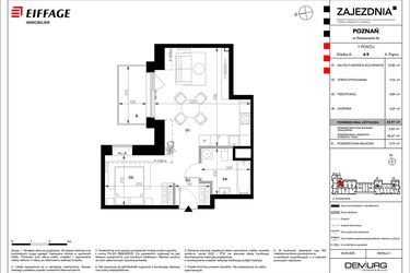 Rzut - Mieszkanie na sprzedaż 1 pokój o powierzchni 42,97 m² - numer B.A.4.9 w Zajezdnia