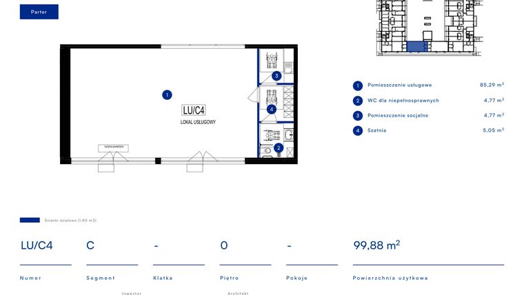 Rzut - Lokal użytkowy na sprzedaż 4 pokoje o powierzchni 99,88 m² - numer LU/C4 w Przy Bursztynowej