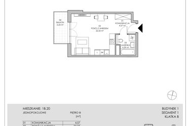 Rzut - Mieszkanie na sprzedaż 1 pokój o powierzchni 31,29 m² - numer 1B.20 w Skwer Harmonia II