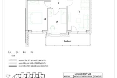 Rzut - Mieszkanie na sprzedaż 3 pokoje o powierzchni 45,9 m² - numer F1/P3/10 w Osiedle Jodłowa bud. F