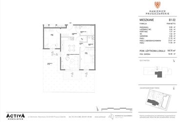 Rzut - Mieszkanie na sprzedaż 3 pokoje o powierzchni 64,18 m² - numer B1.02 w Kamienice Pruszczańskie