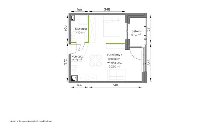 Rzut - Mieszkanie na sprzedaż 1 pokój o powierzchni 37,13 m² - numer C1/02/38 w WUWA Vita