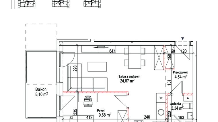 Rzut - Mieszkanie na sprzedaż 2 pokoje o powierzchni 42,43 m² - numer 8B w Łowicka 25