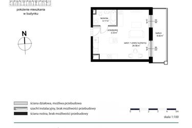 Rzut - Mieszkanie na sprzedaż 1 pokój o powierzchni 32,06 m² - numer M 165 w Kwietny Ogród