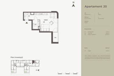 Rzut - Mieszkanie na sprzedaż 1 pokój o powierzchni 32,71 m² - numer 20 w Monument
