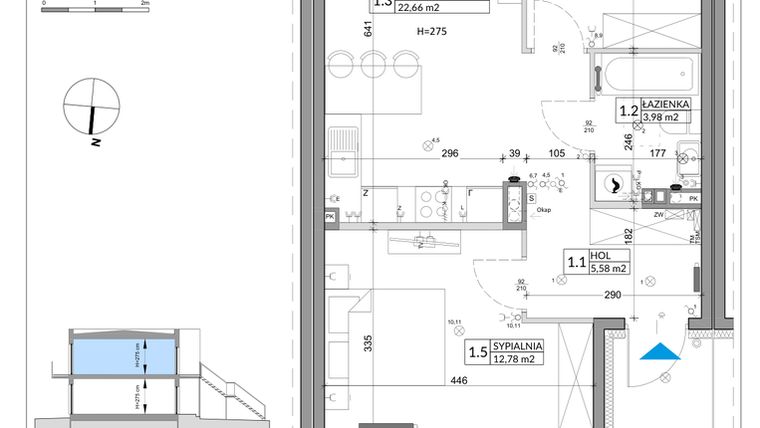 Rzut - Mieszkanie na sprzedaż 3 pokoje o powierzchni 56,89 m² - numer 53B w Osiedle Młodych etap VIII