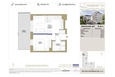 Rzut - Mieszkanie na sprzedaż 2 pokoje o powierzchni 30,56 m² - numer M49 w Barbary 19