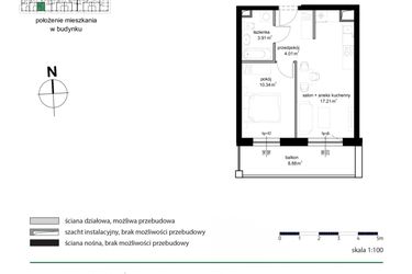 Rzut - Mieszkanie na sprzedaż 2 pokoje o powierzchni 35,47 m² - numer M 29 w Kwietny Ogród