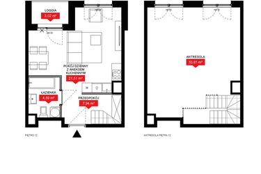 Rzut - Mieszkanie na sprzedaż 1 pokój o powierzchni 67,39 m² - numer A2 369 w 29L