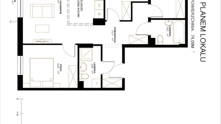 Rzut - Mieszkanie na sprzedaż 4 pokoje o powierzchni 74,09 m² - numer A2.1.112 w Altro A2/1