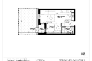 Rzut - Mieszkanie na sprzedaż 2 pokoje o powierzchni 37,09 m² - numer C.20 w Narcyzowe Wzgórza II