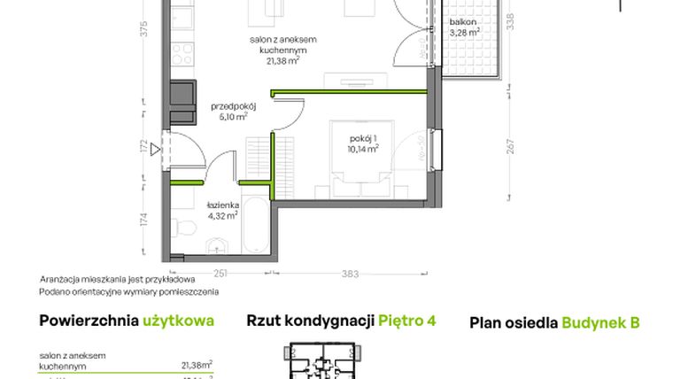 Rzut - Mieszkanie na sprzedaż 2 pokoje o powierzchni 40,94 m² - numer B/4/56 w Niepołomicka Vita