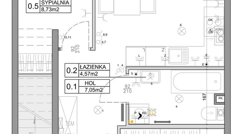 Rzut - Mieszkanie na sprzedaż 3 pokoje o powierzchni 48,03 m² - numer 91 w Manufaktura Marki 2 etap IV