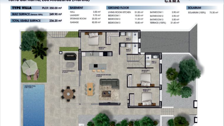 Rzut - Mieszkanie na sprzedaż 3 pokoje o powierzchni 350 m² - numer 19 w Velapi Golf - Murcja