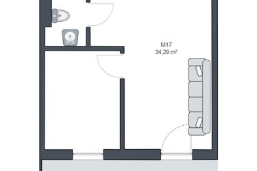 Rzut - Mieszkanie na sprzedaż 2 pokoje o powierzchni 34,29 m² - numer M17 w TARASY GĄSKI