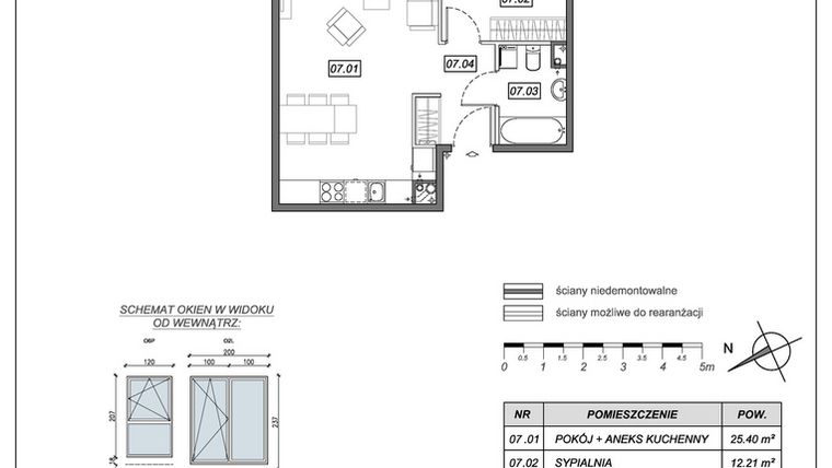 Rzut - Mieszkanie na sprzedaż 2 pokoje o powierzchni 45,92 m² - numer 9.B.07 w Nowe Południe bud. 9