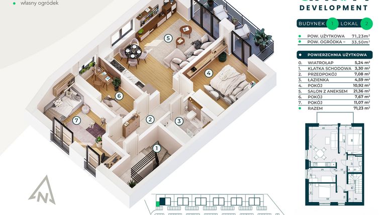 Rzut - Mieszkanie na sprzedaż 4 pokoje o powierzchni 67,08 m² - numer 1/2 w Nova Jurajska