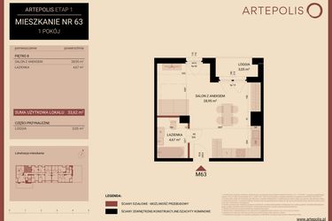 Rzut - Mieszkanie na sprzedaż 1 pokój o powierzchni 33,62 m² - numer 08.MB63 w Artepolis